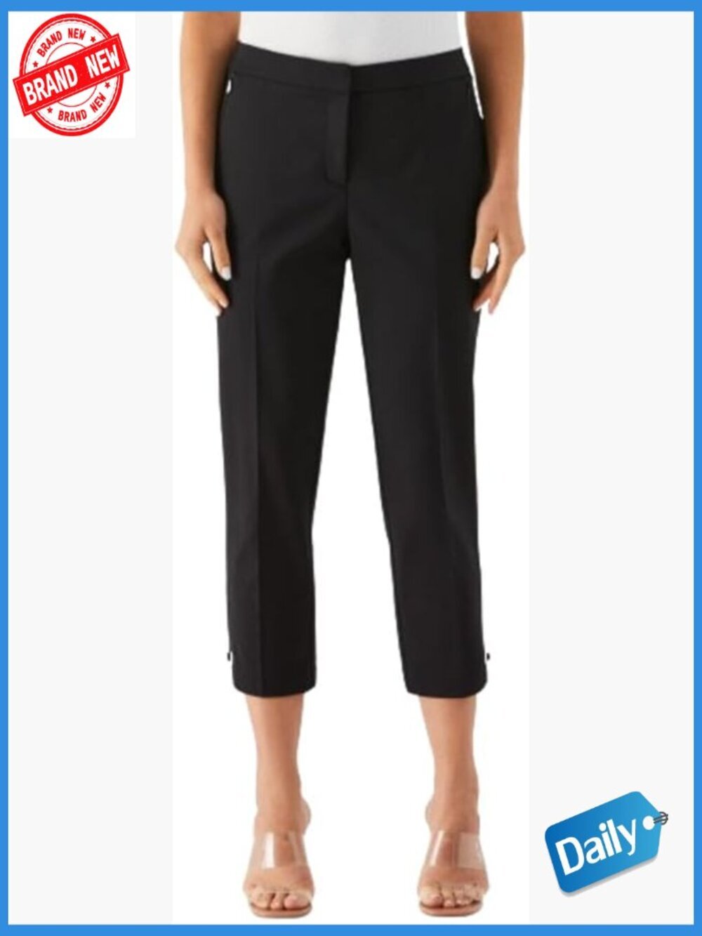 Women's Satin Twill Capri Pants with Grommets, Stretch Elastic Waist Curvy Fit